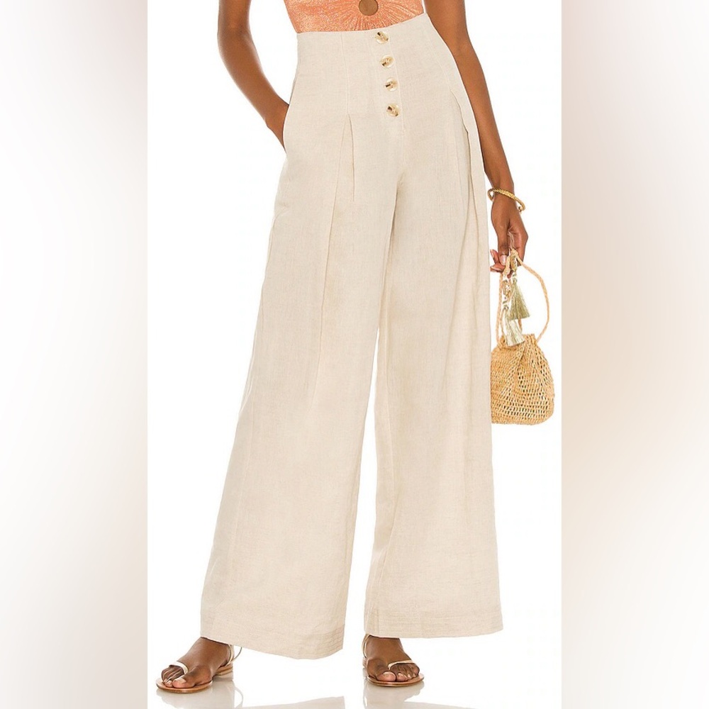 Suboo High Waisted Wide Leg High Rise Pants Linen Blend Cream Size XS